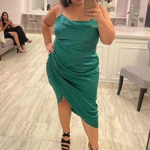 Green silky formal dress
